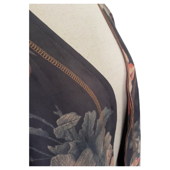 CT445 Philosophy Gray Lightweight Floral Open Cardigan L - Picture 4 of 9